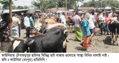 টেপামধুপুর হাটে স্বাস্থ্য বিধি মানছে না ক্রেতা বিক্রেতা, কর্তৃপক্ষ নিরব দর্শক