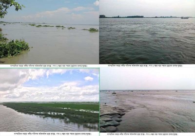পদ্মায় স্রোতের প্রবাহ ঘুরছে, ভাঙ্গন চলছে জেগে ওঠা চরে পদ্মায় স্রোতের প্রবাহ ঘুরছে, ভাঙ্গন চলছে জেগে ওঠা চরে